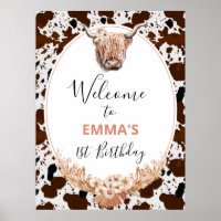 Floral Boho Highland Cow Geburtstag Willkommen