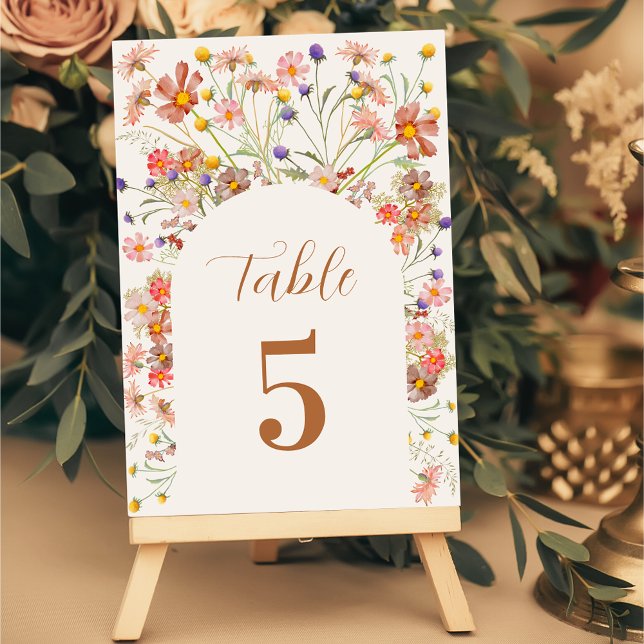 Floral Boho Hochzeit im Herbst Tischnummer (Boho watercolor floral arch fall wedding table number card Terrcaotta beige elegant script)
