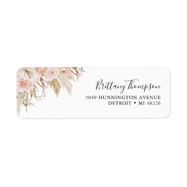 Floral Boho Pampas Grass Wedding Label (Vorne)