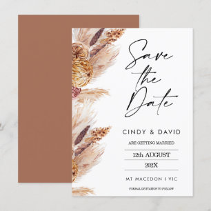 Floral Boho Pampas Wedding speichert die Datumskar Einladung