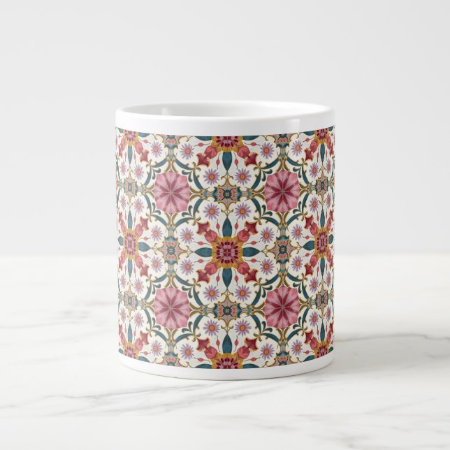 Floral Boho Pattern in Red, Pink & Teal Jumbo-Tasse (Vorderseite)