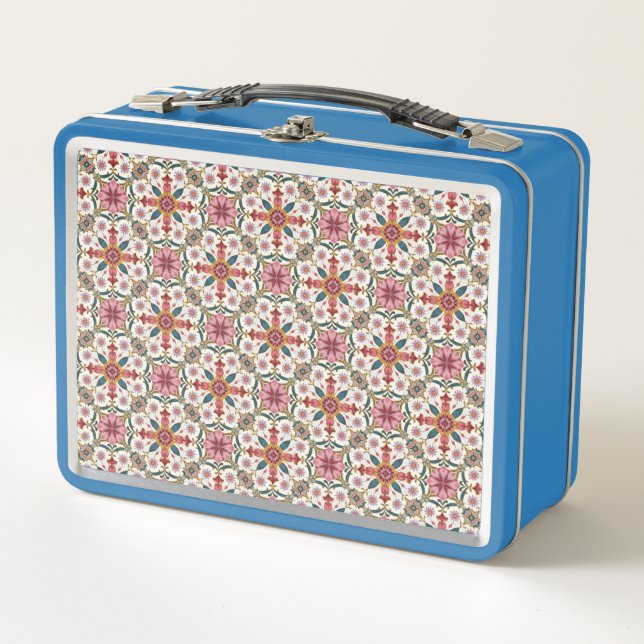 Floral Boho Pattern in Red, Pink & Teal Metall Brotdose (Vorderseite)