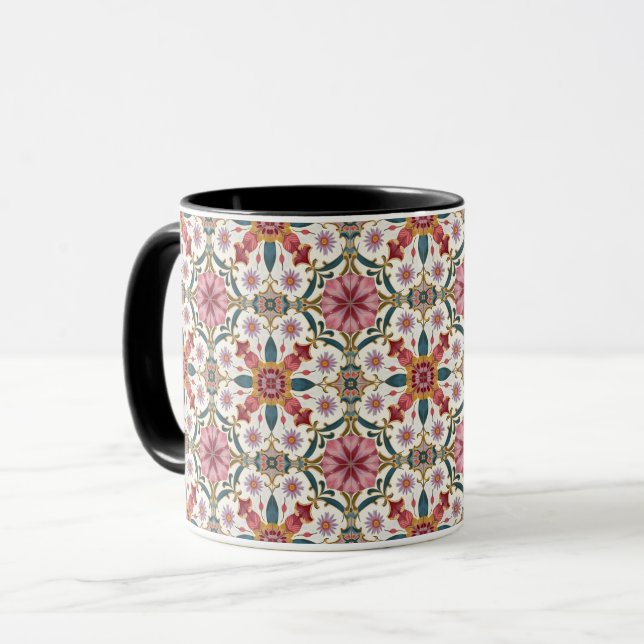Floral Boho Pattern in Red, Pink & Teal Tasse (Vorderseite Links)