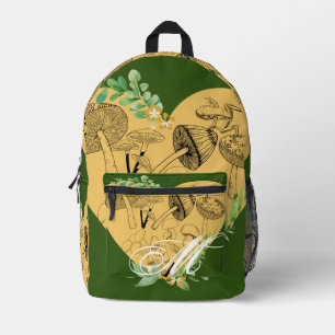 Floral-Boho-Pilze und Froschmonogramm Bedruckter Rucksack
