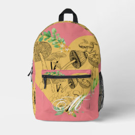 Floral-Boho-Pilze und Froschmonogramm Bedruckter Rucksack