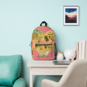 Floral-Boho-Pilze und Froschmonogramm Bedruckter Rucksack