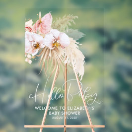 Floral Boho Pink Babydusche Willkommen Acrylschild