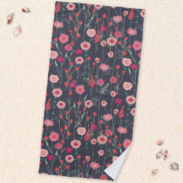 Floral Boho Pink Black Strandtuch