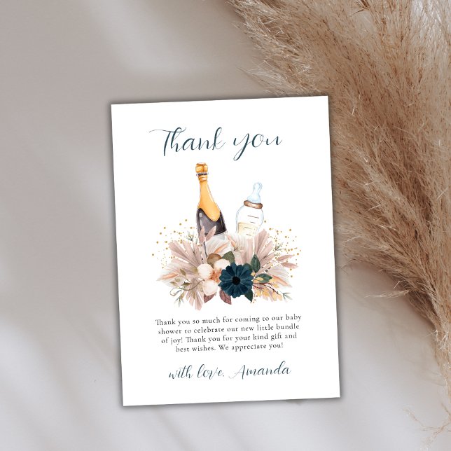 Floral Boho Poppin Champagner Flaschen Babydusche Dankeskarte (Floral Boho Poppin Champagne Bottles Baby Shower Thank You Card)