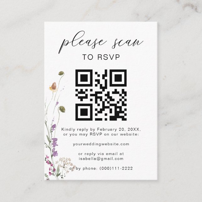 Floral Boho QR Code Floral Wedding RSVP Begleitkarte (Vorderseite)