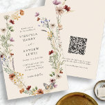 Floral Boho QR Code Hochzeit Einladung<br><div class="desc">Entspannen Sie Ihre Hochzeitsarbeit mit unserem Floral Boho QR Code Wedding Invitation mit einem atemberaubenden Kranz vorne. Dieses elegante Design präsentiert eine wunderschöne Anordnung rustikaler Trockengras, zarter Blätter und Vintager Wildblumen in kräftigen Bräunungstönen, Braun, Rost, Terrakotta und verbrannter Orange. Auf der Rückseite befindet sich ein komfortabler QR-Code, der moderne Funktionalität...</div>