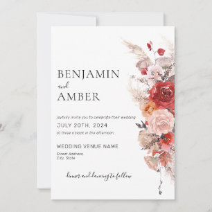 Floral Boho Rust Burnt Orange Burgundy Wedding Einladung