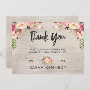 Floral Boho Rustic Baby Dusche Danke Karte