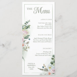 Floral Boho Sage Green Wedding Menu Menükarte