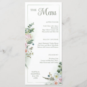 Floral Boho Sage Green Wedding Menu Menükarte