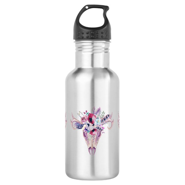 Floral Boho Skull Edelstahlflasche (Vorderseite)