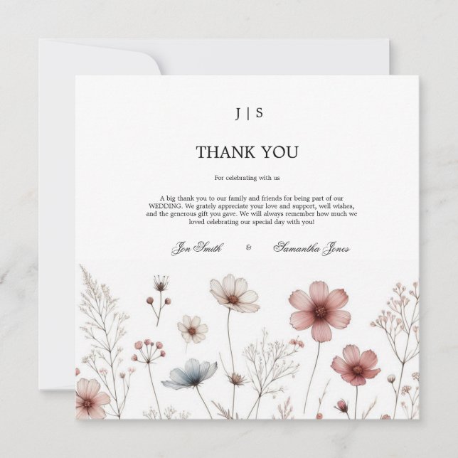 Floral boho Sommer einfach Dankeskarte (Vorderseite)