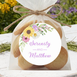 Floral Boho Sunflower Daisy Garden Wedding Runder Aufkleber