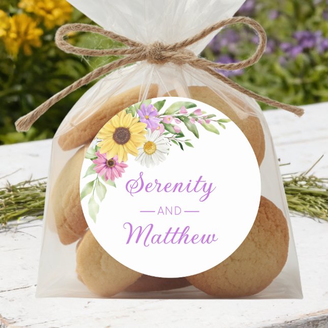 Floral Boho Sunflower Daisy Garden Wedding Runder Aufkleber (Von Creator hochgeladen)