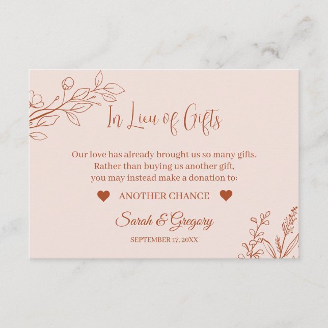 Floral Boho Terracotta "Im Zeichen von Geschenken" Begleitkarte (Vorderseite)