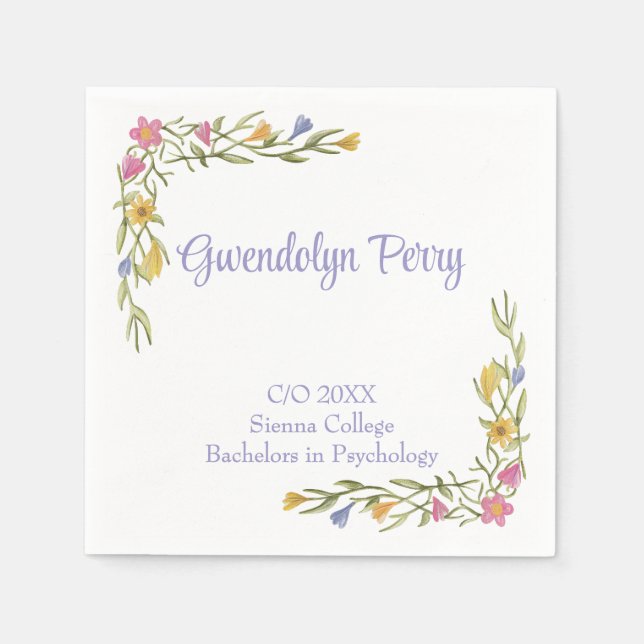 Floral Boho Uni-Abschluß Party Einladung Serviette (Vorderseite)