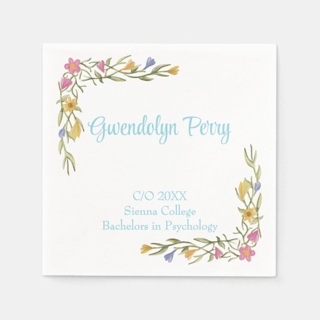 Floral Boho Uni-Abschluß Party Einladung Serviette (Vorderseite)