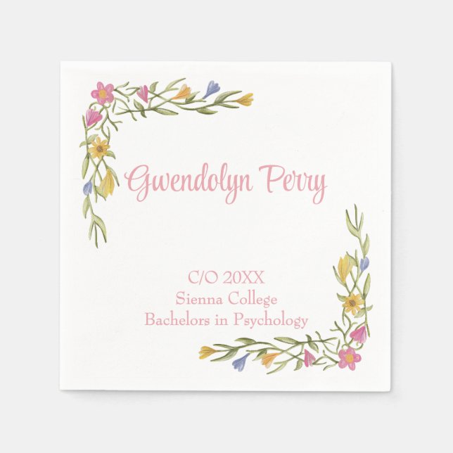 Floral Boho Uni-Abschluß Party Einladung Serviette (Vorderseite)