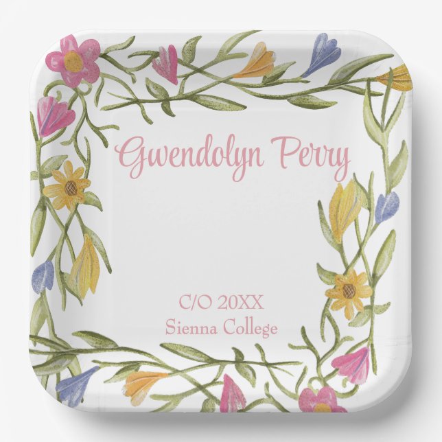 Floral Boho Uni-Abschluß Party Pappteller (Vorderseite)