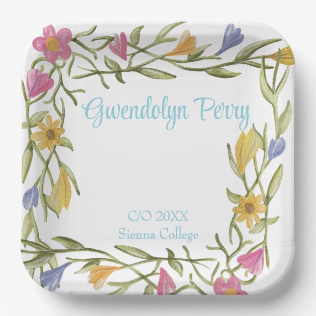 Floral Boho Uni-Abschluß Party Pappteller (Vorderseite)