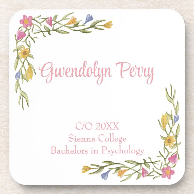 Floral Boho Uni-Abschluß Party Plastik Getränkeuntersetzer (Vorderseite)