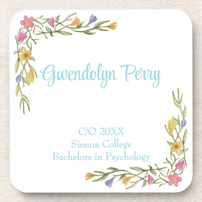 Floral Boho Uni-Abschluß Party Plastik Getränkeuntersetzer (Vorderseite)