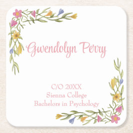 Floral Boho Uni-Abschluß Party Rechteckiger Pappuntersetzer