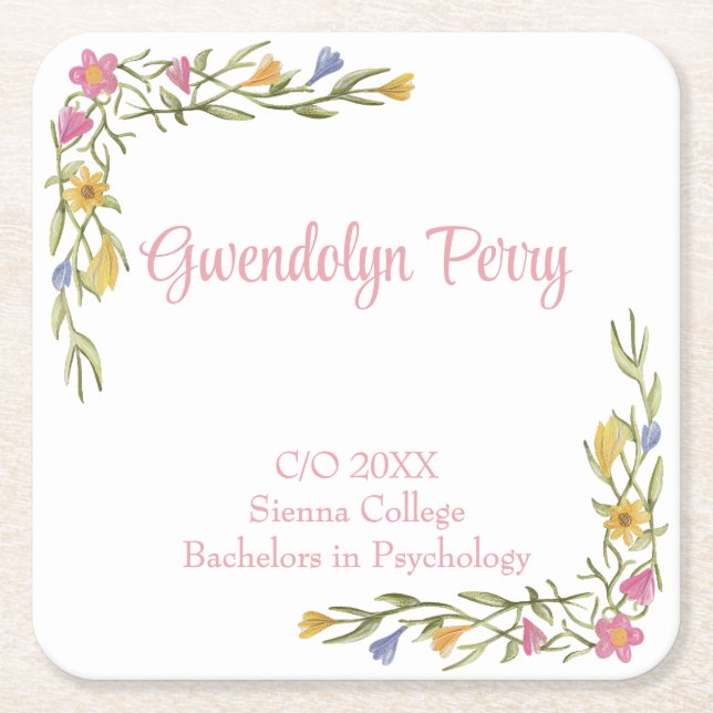 Floral Boho Uni-Abschluß Party Rechteckiger Pappuntersetzer (Vorderseite)