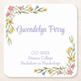 Floral Boho Uni-Abschluß Party Rechteckiger Pappuntersetzer