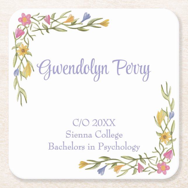 Floral Boho Uni-Abschluß Party Rechteckiger Pappuntersetzer (Vorderseite)