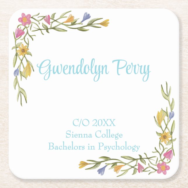 Floral Boho Uni-Abschluß Party Rechteckiger Pappuntersetzer (Vorderseite)