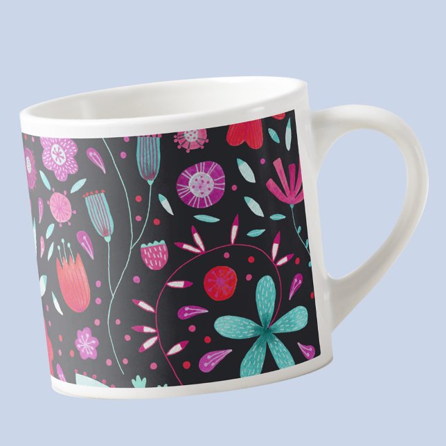 Floral Boho Watercolor Dark Espressotasse (Dark modern floral  espresso cup)