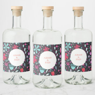 Floral Boho Watercolor Dunkle Hochzeit Alkoholflaschenetikett