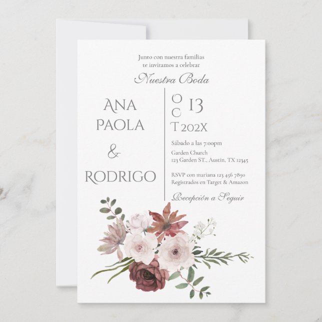 Floral Boho Wedding invitation Invitación Einladung (Vorderseite)