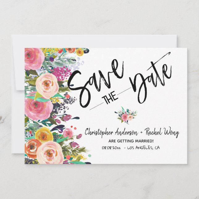 Floral Boho Wedding Script-Foto Save the Date Einladung (Vorderseite)