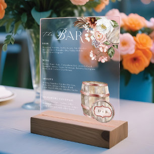 Floral Boho Western Country Wedding Drink Bar Menu Acrylschild