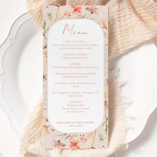Floral Boho Wildblume Wedding Menükarte (Von Creator hochgeladen)