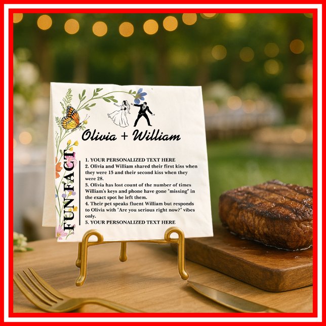 Floral Boho Wildblumen Monogram FUN FACT Wedding Serviette (Von Creator hochgeladen)