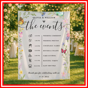 Floral Boho Wildblumen Reihenfolge der Hochzeiten Wandteppich