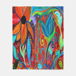 Floral bold colors of orange, blue green fleecedecke
