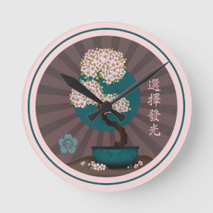 Floral bonsai "Choose to shill" asiatische Kunst Runde Wanduhr