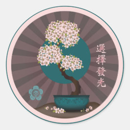 Floral bonsai "Choose to shill" asiatische Kunst Runder Aufkleber