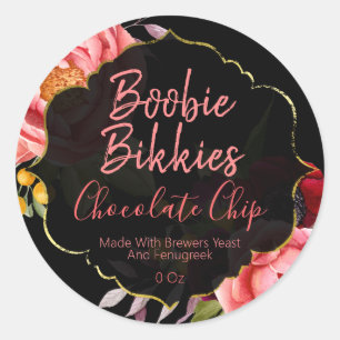 Floral Boobie Bikkies Lactation Labels Runder Aufkleber