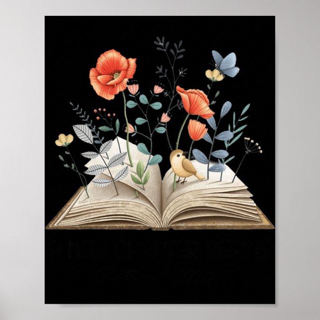 Floral Book A New Chapter Begins Retired Teacher R Poster (Vorne)