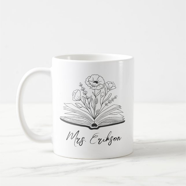 Floral Book Custom Teacher Bewertung Kaffeetasse (Links)
